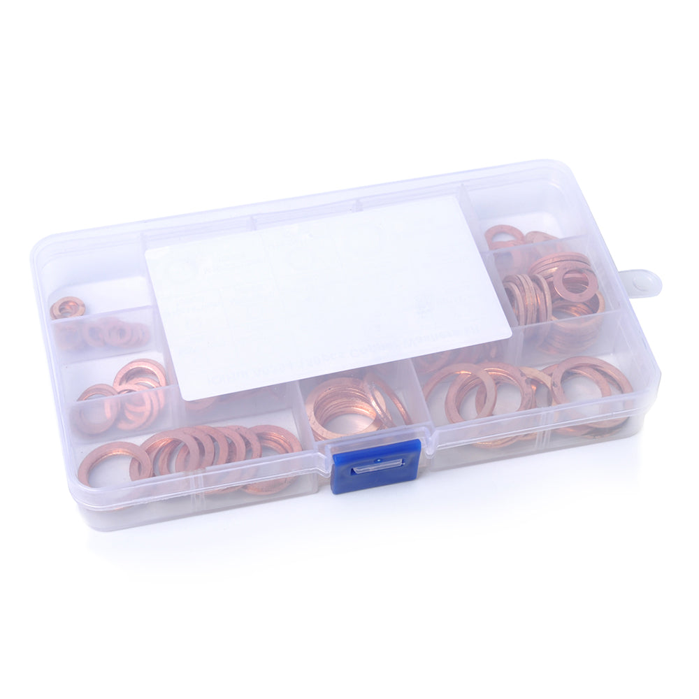A0394 150Pcs / Set Copper Sealing Washers Flat Rings Gaskets with Plastic Box A0394 150Pcs / Set Copper Sealing Washers Flat Rings Gaskets with Plastic Box